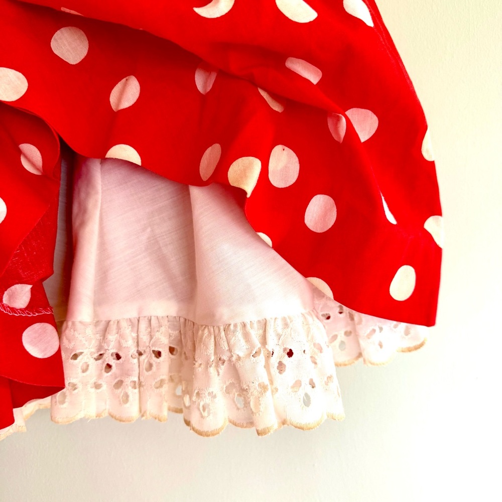 🎈VINTAGE DISNEY Minnie Mouse Puff Sleeve Embroidered Polka Dot Dress - Picture 6 of 8
